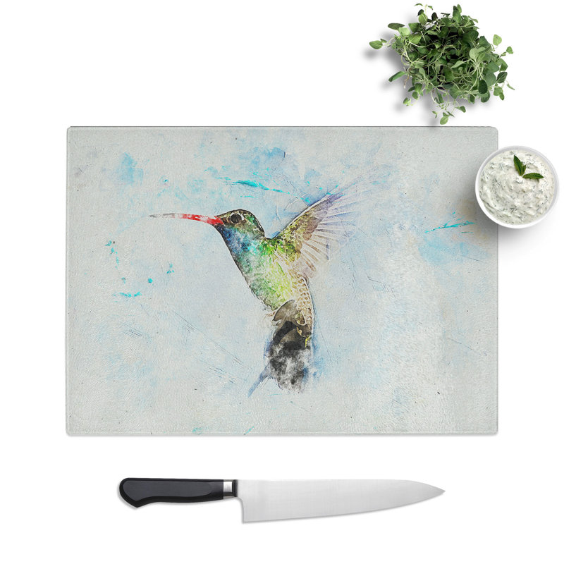 Tempered Glass Hummingbird Paint Smudge Chopping Board, 20 cm x 28.5 cm