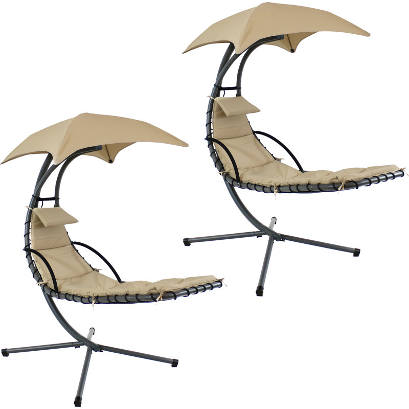 Chaise longue suspendue en acier avec support et auvent Cave Spring - ensemble de 2 - beige, Beige