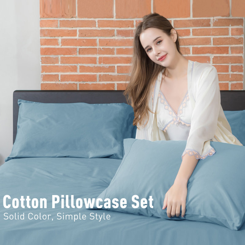 100% Cotton Sateen Pillowcase Envelope Pillowcases Set, Stone Blue, King Pillowcase