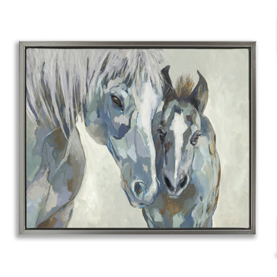 «Grey Horse & Foal», art mural encadré gris flottant par Jacob Q