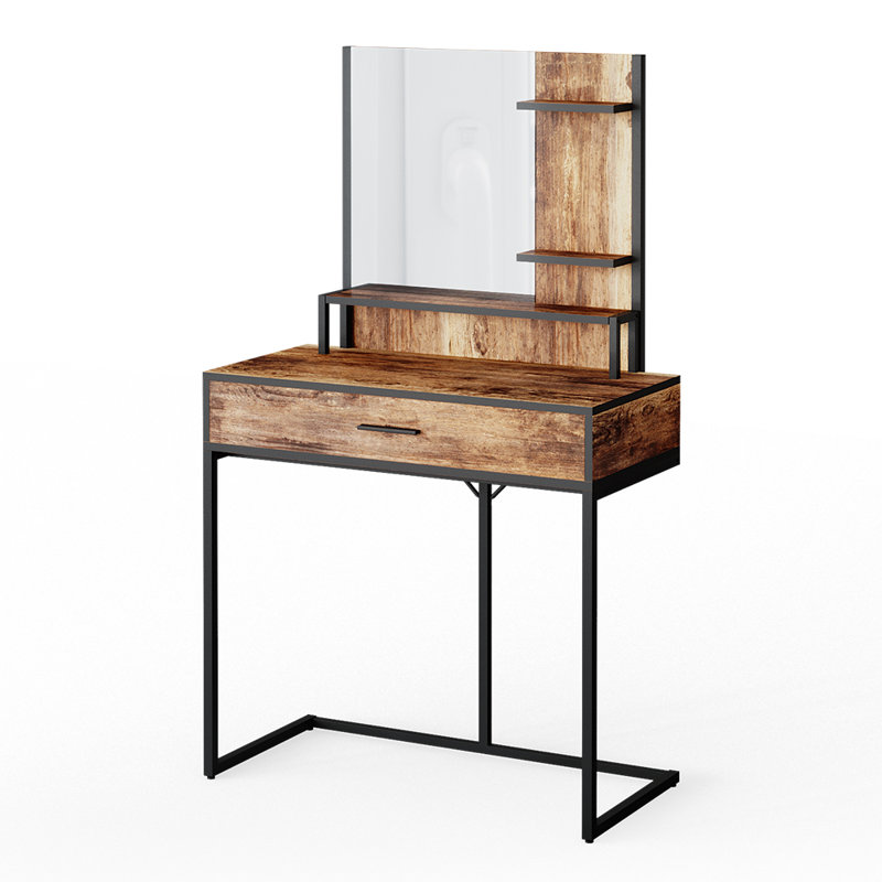 Fyrk Vintage Wood Dressing Table with Mirror