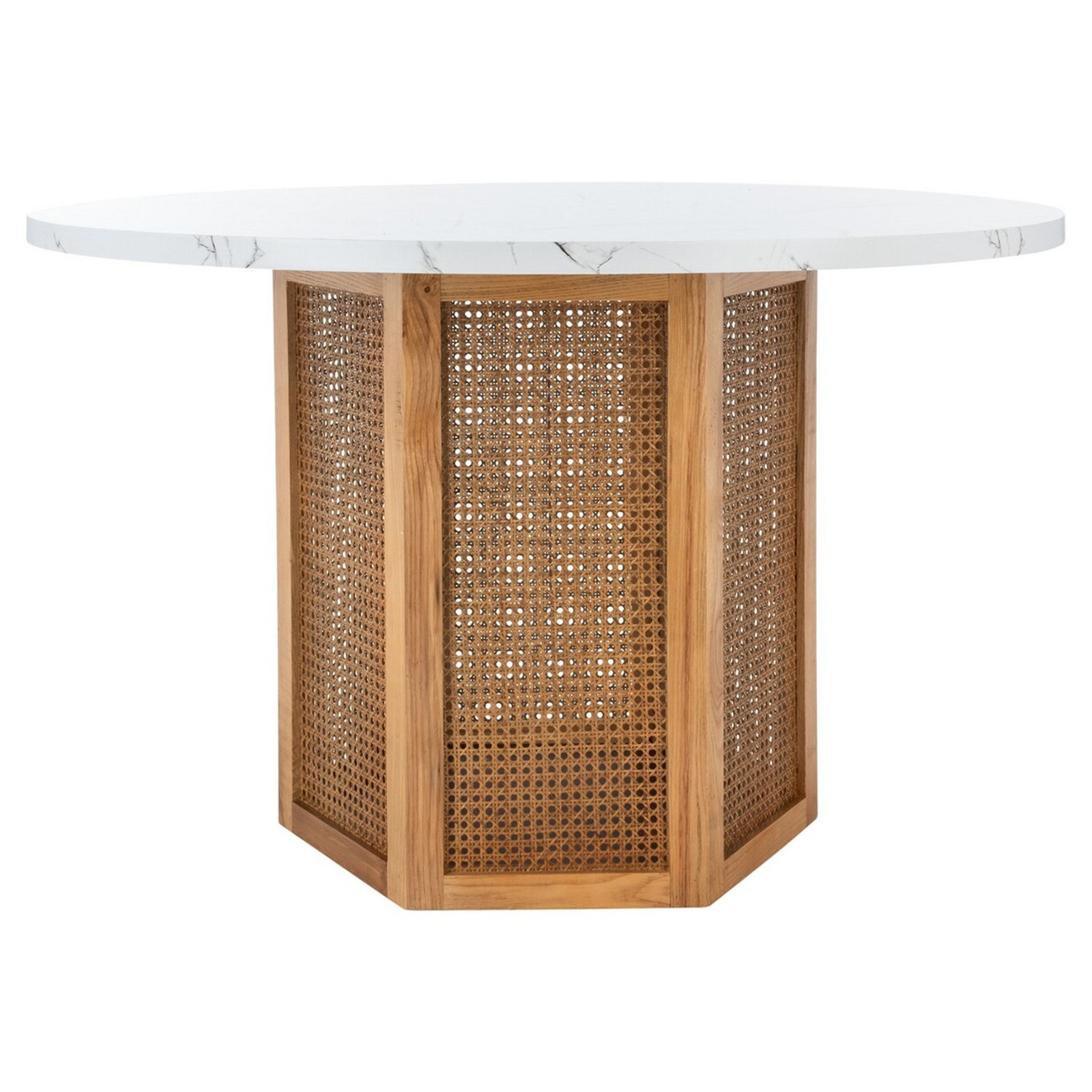 Pacetti 47.3'' Round Dining Table, Natural, Faux White Marble