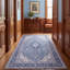 Tapis persan traditionnel à médaillon en calcaire, bleu, gris et crème, lavable à la machine, antidérapant, à poils courts, pour intérieur et extérieur, adapté aux animaux domestiques, idéal pour le salon, la chambre, la salle à manger, l'entrée, le corridor ou le bureau.-106489637
