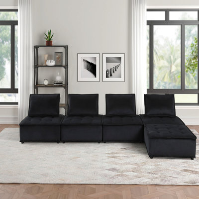 Canapé modulaire en velours noir 5 pièces 120 po