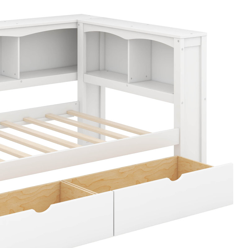 Lit de jour simple avec tiroirs, armoires et ports USB, Blanc