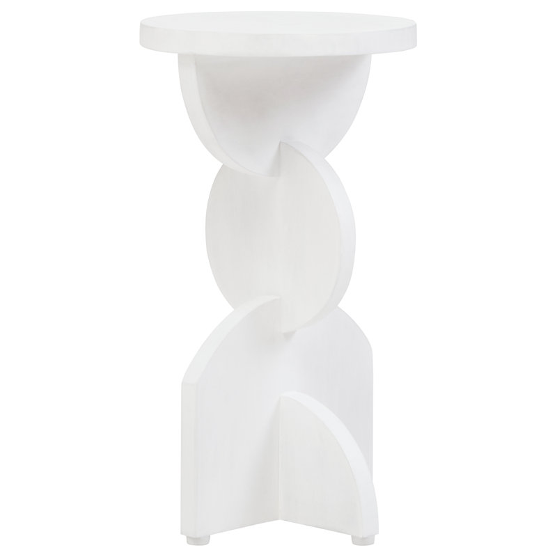 White Finish Mango Wood Abstract Side Table, White