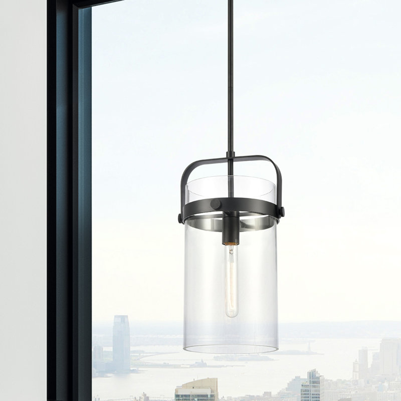 Erie 1 Light 4" Stem Hung Pendant, Clear, 14" H x 8" W x 8" D, Matte Black