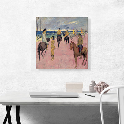 Square canvas art print of Paul Gauguin's Riders on the Beach 1902, featuring riders on horseback on a pink shore.