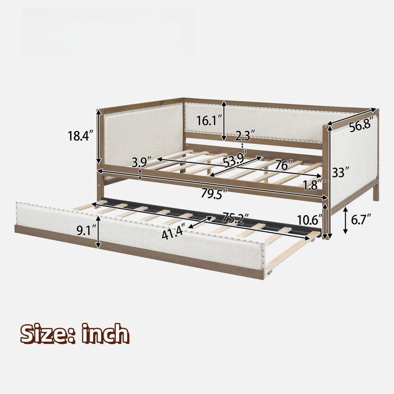 Surraya Upholstered Linen Daybed with Trundle Bed