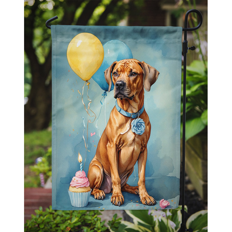 Drapeau de jardin «Happy Birthday», Chien de Rhodésie à crête dorsale