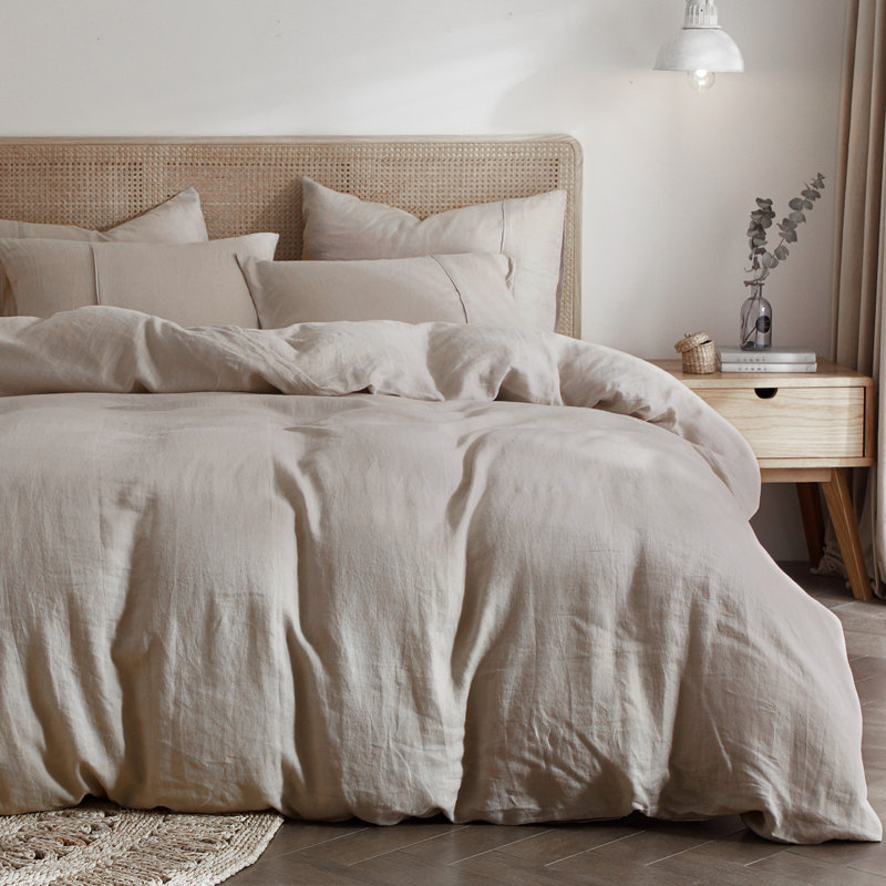 Lived in Look Duvet Cover Set, 100% Pure French Linen Made, Dark Beige, King Duvet Cover + 2 King Pillowcases