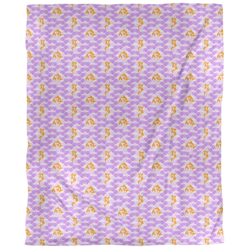 Tissu de poisson et d’ondulations koi, Mauve, L 54 po x l 36 po, Lin naturel paloma