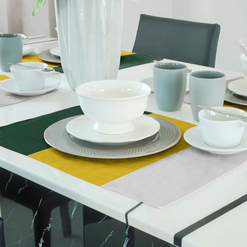Waco Football Striped Rectangle Placemat, Green/Yellow Middle, Poly Twill