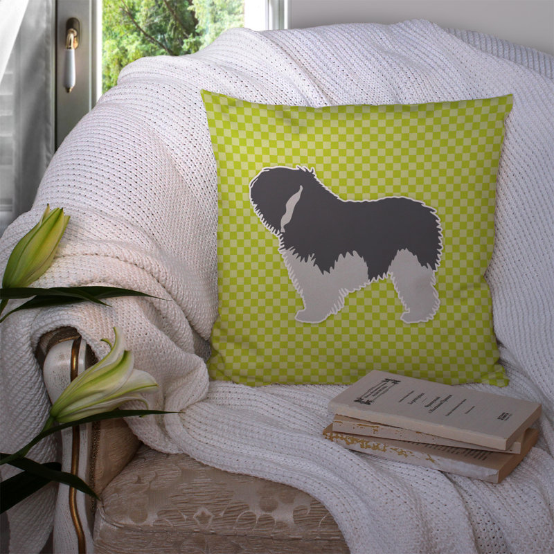 Coussin intérieur/extérieur Polish Lowland Sheepdog, H 14 po x l 14 po x P 3 po, Vert