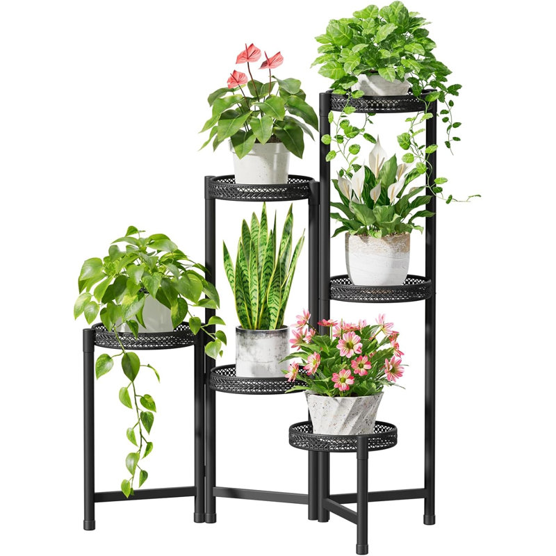 Plant Stand, Black Carved