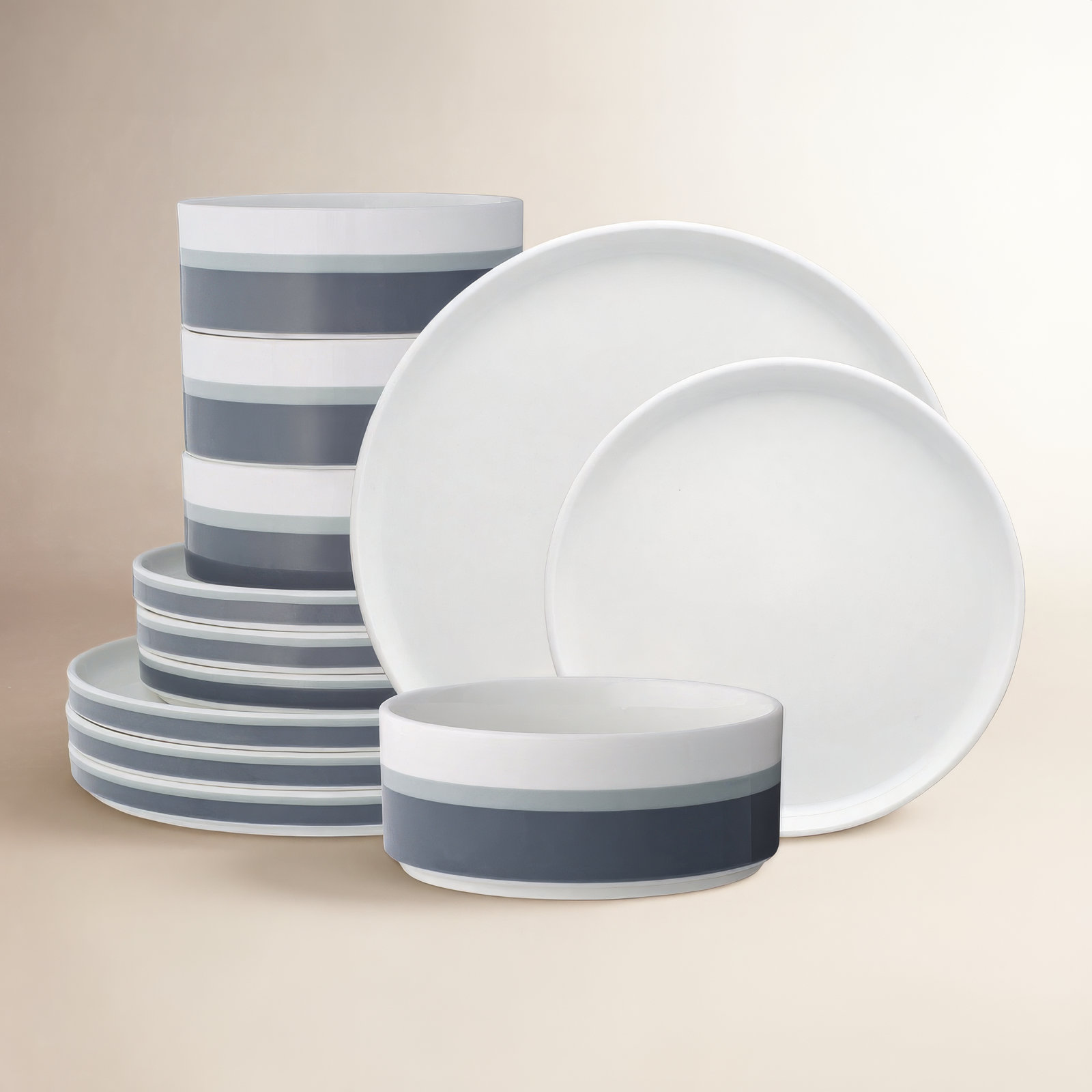 Noritake Colorstax Stripe 12-Piece Dinnerware Set, Service for 4, Gray