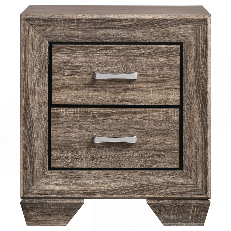 Tomasina Washed Taupe 2-Drawer Rectangular Nightstand, Taupe
