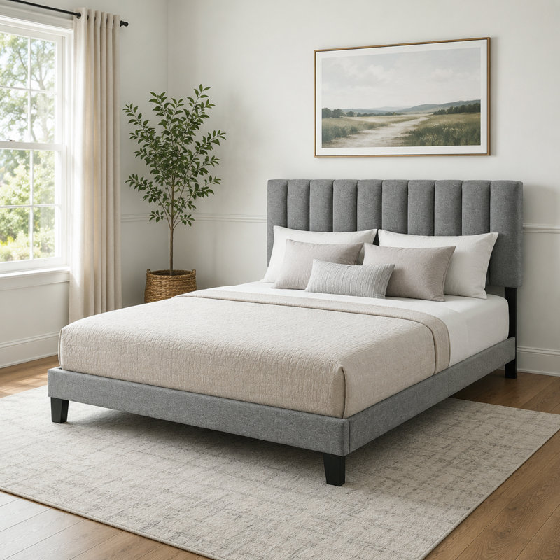 3-Pieces Bedroom Sets, Upholstered Bed Frame And Two Nightstands (Set Of 3), Queen, Black