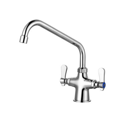 Double Handle Deck Mount Brass Commercial Standard Kitchen Faucet With Swivel Spout And Supply Lines