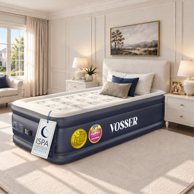  VOSSER Twin Size Inflatable Air Mattress with Built-in Electric Pump, Flocked Top Portable Bed for Home, Camping & Guests