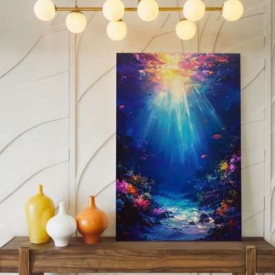 Canvas Bioluminescent Underwater Fantasy Canvasdreamlike Ocean Scene Wall Art Ready To Hang Gallery Wrapped Home Decor Modern Design