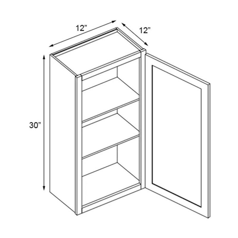 Armoire murale à une porte avec 2 tablettes W1530, H 30 po x l 12 po x P 12 po, Blanc, style Mission Shaker