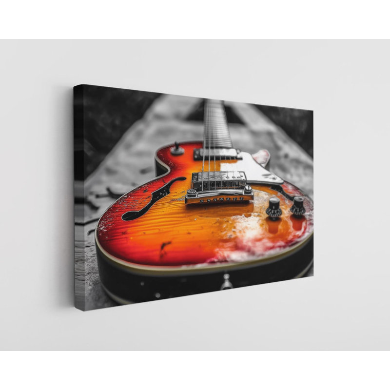 Gros plan guitare sur fond noir et blanc sur toile de haute qualité, reproduction murale, reproduction d'art, reproduction d'art