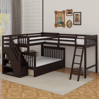 Twin Over Full L-Shaped Bunk Bed With Drawers