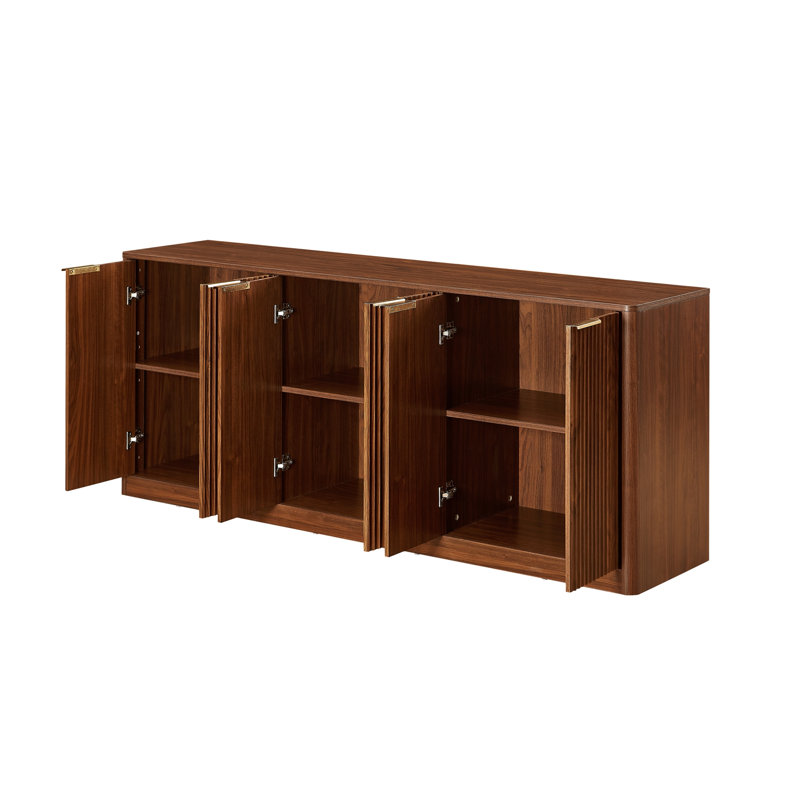 67-inch modern wavy sideboard, curved contour design storage cabinet, 6-door cabinet with storage function, Walnut