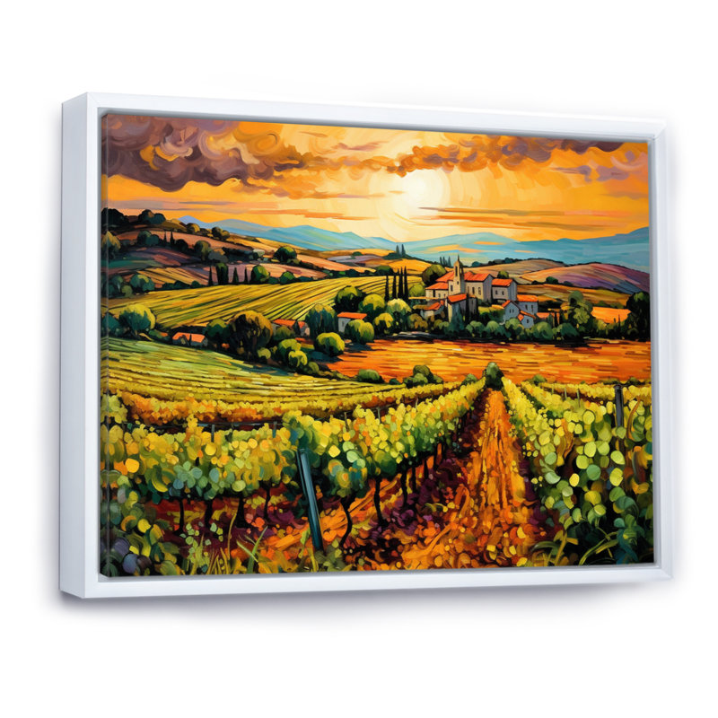 «Vangogh Sunlit Vineyard I», reproduction d'art sur toile inspirée par Vincent Van Gogh, H 30 po x l 40 po, Blanc
