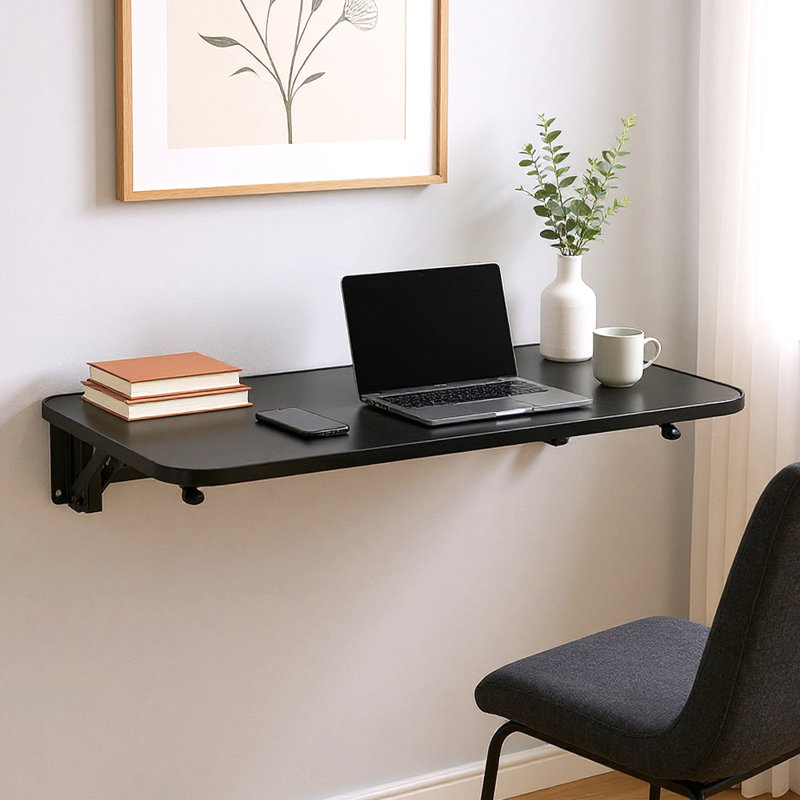 Metal Base Floating Desk, 3cm H x 75cm W x 24cm D, Black