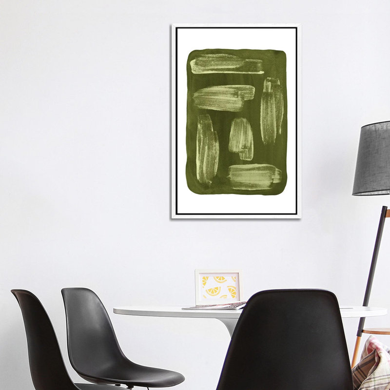Olive Green Brush Strokes by Whales Way - Painting on Canvas, White Framed, 101.6 cm H x 66.04 cm W
