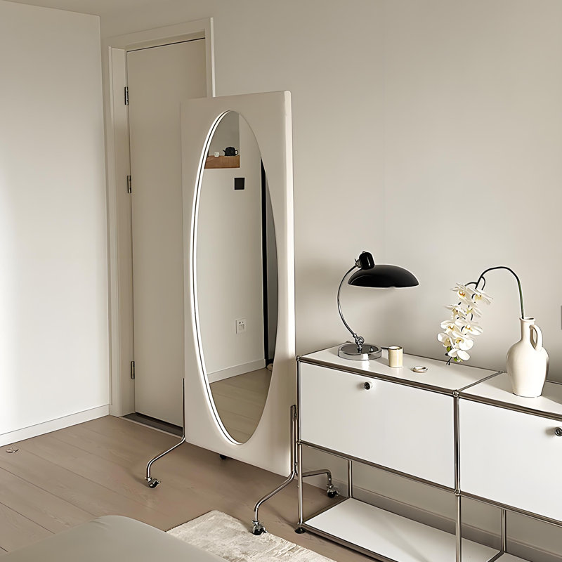 Miroir ovale pleine longueur 70,87 ", miroir de plancher mobile