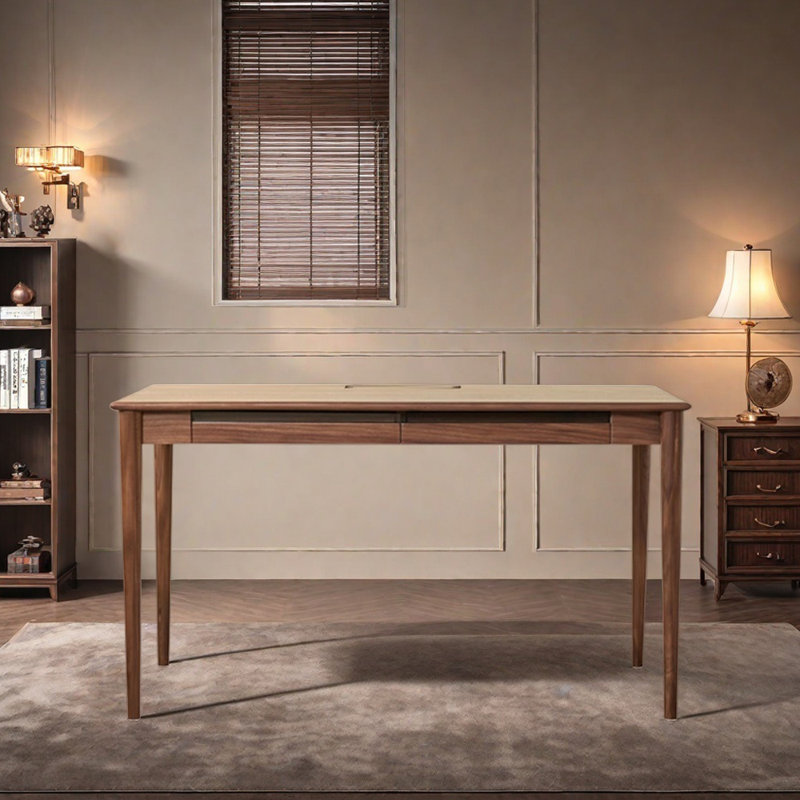 Bureau d'écriture simple et durable en bois de noyer, H 29,52 po x l 55,11 po x P 25,59 po