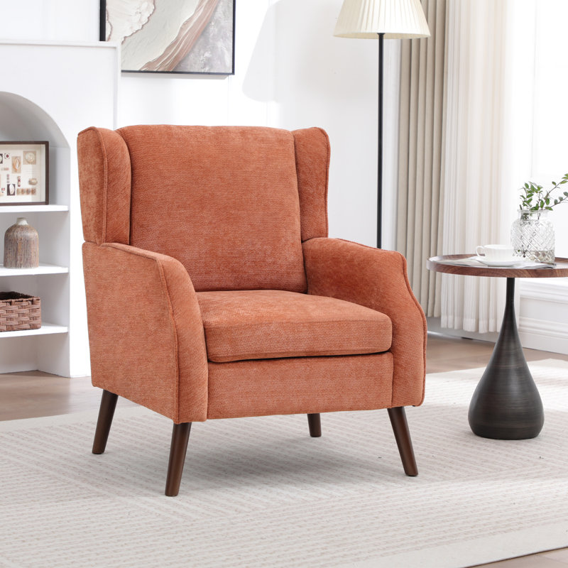 Élégant fauteuil d'appoint à oreilles avec accoudoirs droits contemporains, Orange
