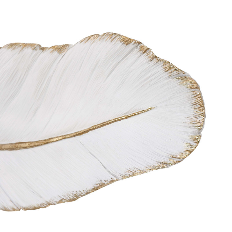 White and Gold Polystone Feather Wall Art Sculpture