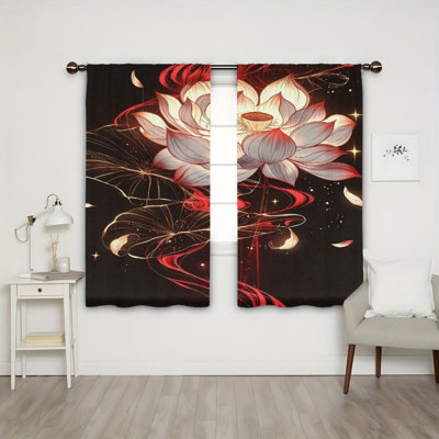 2 pièces rideaux de lotus de style japonais, motif floral élégant, rideaux de fenêtre à passe-tringle, esthétique artistique, décoration de fenêtre d'étude de salon