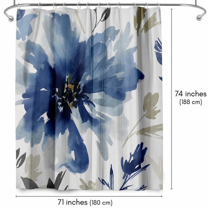 Strayer Polyester Floral Shower Curtain, Indigo