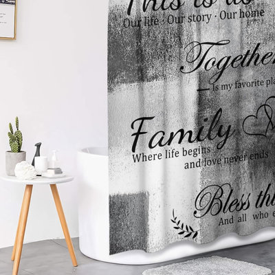 4-Piece Set Family Quote Shower Curtain With Bath Mats, Rugs & Toilet Lid Cover