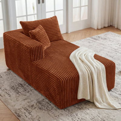 Modular Chaise Lounge Chair, Compression Roll-Pack, No Assembly Required, Flannel Upholstered with Pocket Springs for Living Room, Orange