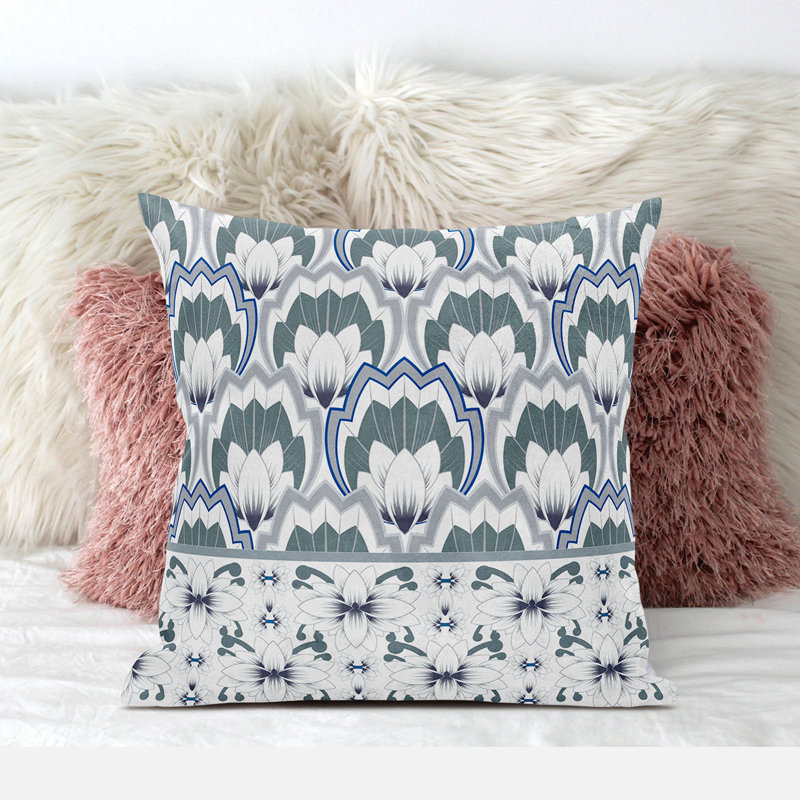 Coussin 18 x 18, Blanc / gris / bleu