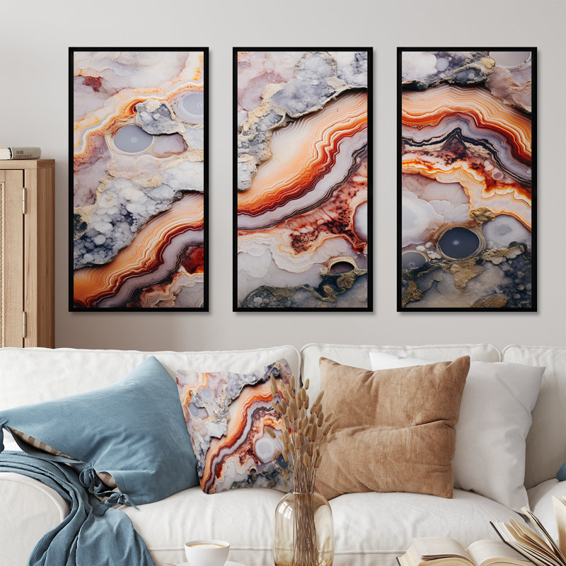 «Beige et pêche», Geode Simplicity - ensemble d'art mural sur toile en géode de pierre, Cadre flottant noir