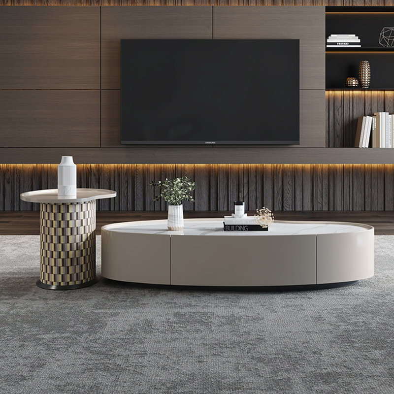 Table basse moderne minimaliste ovale en pierre frittée