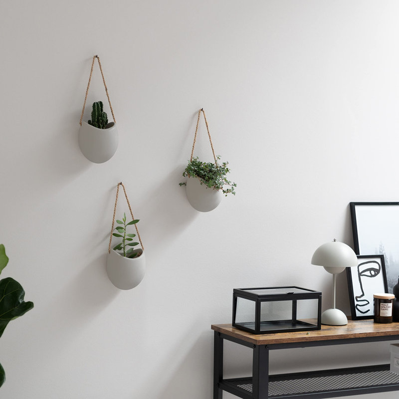 Pots de plantes suspendus en céramique 3 pièces, Gris clair