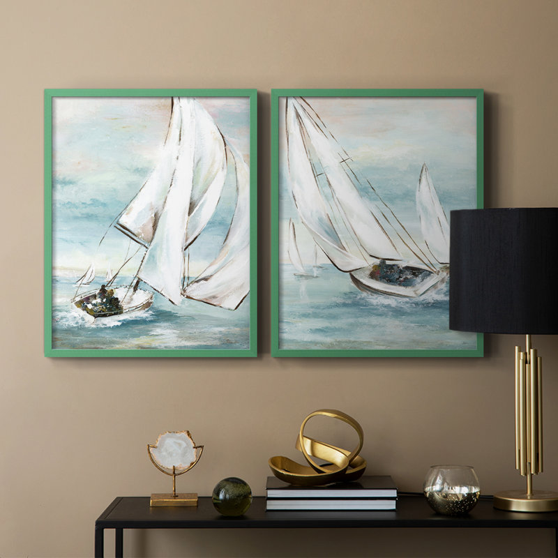 Réglage de la voile - Impression encadrée de qualité supérieure - Prêt à être accroché - aucun clou requis - aucun clou requis