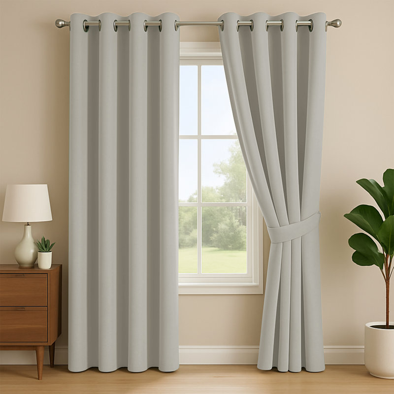 Linen Blend Blackout Eyelet Curtains - Thermal Insulated Room Darkening Window Panels for Bedroom & Living Room (Set of 2) 