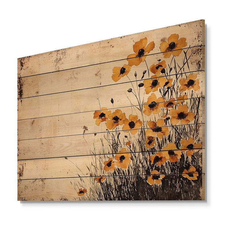 Aquarelle printanière bouton d'or - Décoration murale traditionnelle sur bois de pin naturel, 10" H x 20" W