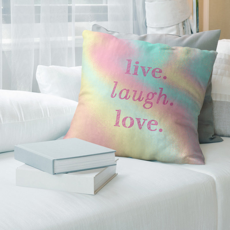 Oreiller de noël d’amour à rire live, 14 po x 14 po, Arc-en-ciel pastel, Polyester/ Bourre en polyester