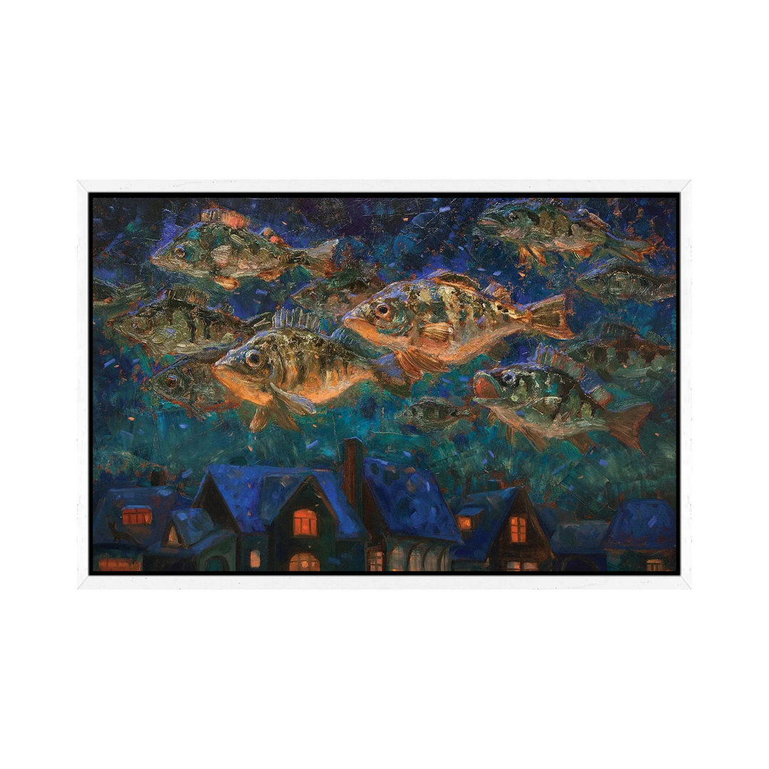 Mythischer Barsch über der Stadt der Fischer von Tatiana Nikolaeva - Gallery-Wrapped Canvas Giclée on Canvas