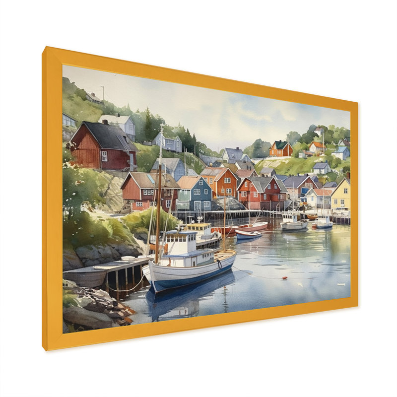 Petite ville portuaire de la Norvège III - Impression sur toile encadrée, H 30 po x l 40 po x P 1,5 po